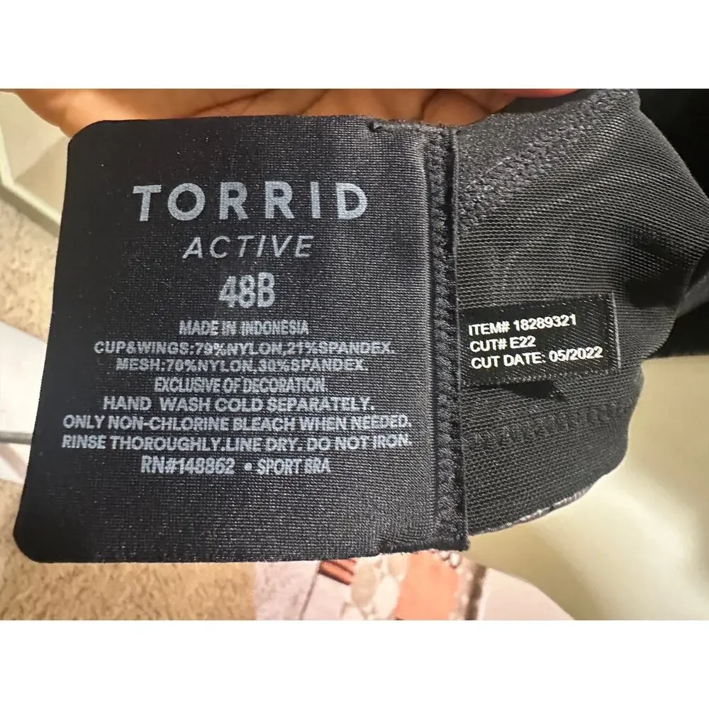 Torrid Active 48B Star Print Sports Bra – Gray Black Plaid Power Mesh Support - Picture 5 of 11